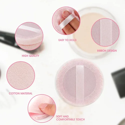 Miniatura 3 de WLLHYF 12 piezas de maquillaje de algodón rosa soplo cosmético redondo para maquillaje facial polvo de terciopelo para polvo suelto, lavable (rosa)