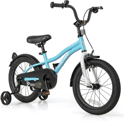 Miniatura 13 de COSTWAY Bicicleta para niños de 12/14/16/18 pulgadas, bicicleta para niños pequeños con ruedas de entrenamiento, asiento y manubrio ajustables