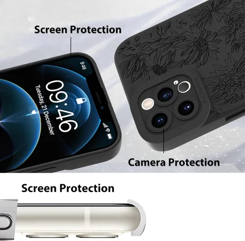 Miniatura 4 de MZELQ para iPhone 12 Pro Max, Funda de silicona con patrón floral de flores y girasoles, rosa, lindo, protección de cámara, funda suave y delgada