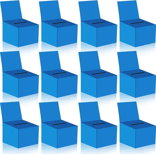 Paquete de 12 cajas de sugerencias para rifas con ranura, cajas de cartón de 6.5 x 4.5 x 4.5 pulgadas con ranura para boletos y cabecera extraíble