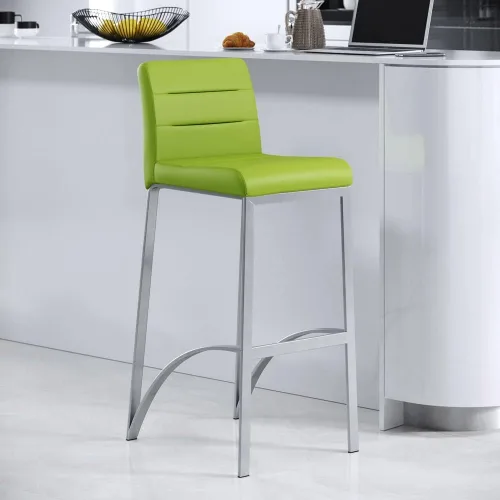 ZURI Modern Lynx - Taburete de bar suave de cuero sintético verde lima, acero inoxidable cepillado