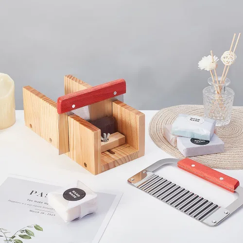 Miniatura 4 de AHANDMAKER Juego de cortador de jabón de madera, cortador de alambre ajustable con acero inoxidable ondulado + cortador recto para hacer jabón