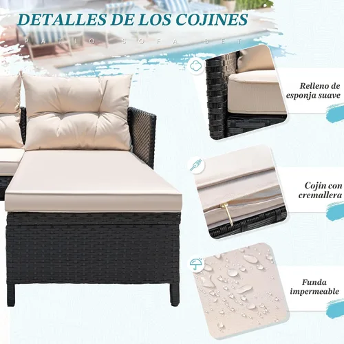 Miniatura 6 de Greesum - Juego de muebles de patio de 3 piezas, sofá seccional de ratán y mimbre para exteriores con cojines y mesa de centro para jardín, terraza