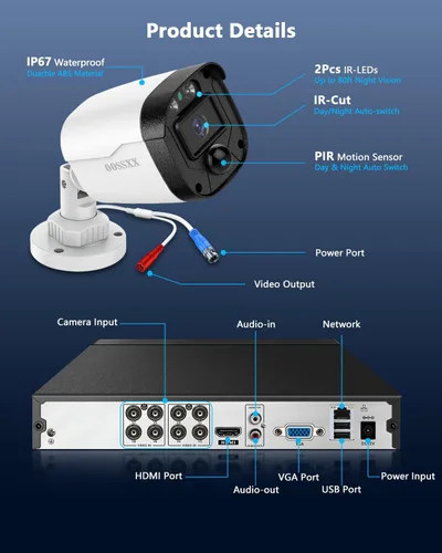 Miniatura 8 de OOSSXX Full HD 5MP Definición Sistema de Cámaras de Seguridad Cableado Hogar Exterior Cámaras de Videovigilancia Cámaras CCTV Sistema de Seguridad