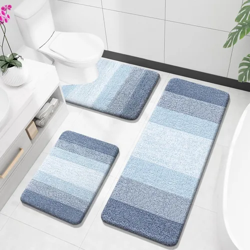 Miniatura 65 de OLANLY Juego de alfombras de baño de 3 piezas, alfombras de baño de microfibra suave y absorbente y alfombra de inodoro de contorno en forma de U