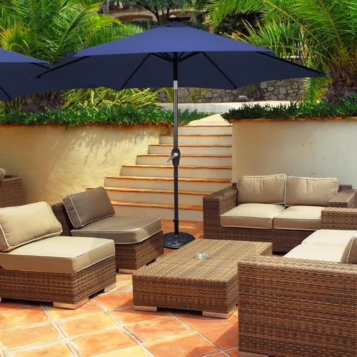 Miniatura 4 de Tangkula Sombrilla solar de patio de 10 pies, sombrilla de mercado de mesa al aire libre con 24 luces LED, ajuste de inclinación, mango de manivela