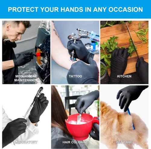 Miniatura 6 de FINITEX Guantes desechables de nitrilo negro para examen médico, 100/1000 unidades, 6.3 mil sin polvo, sin látex, guantes para alimentos Negro