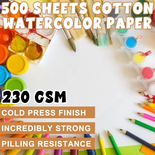Miniatura 2 de Outus 500 piezas de papel de acuarela a granel de 5 x 7 pulgadas, papel de acuarela blanco de prensa en frío, 110 libras, 230 GSM, pintura