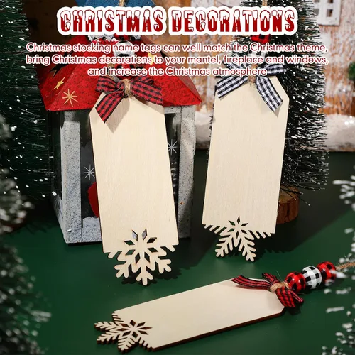 Miniatura 3 de Vicenpal Juego de 12 etiquetas de nombre para calcetines de Navidad, letreros de madera para bricolaje, incluye etiquetas de cuentas de madera