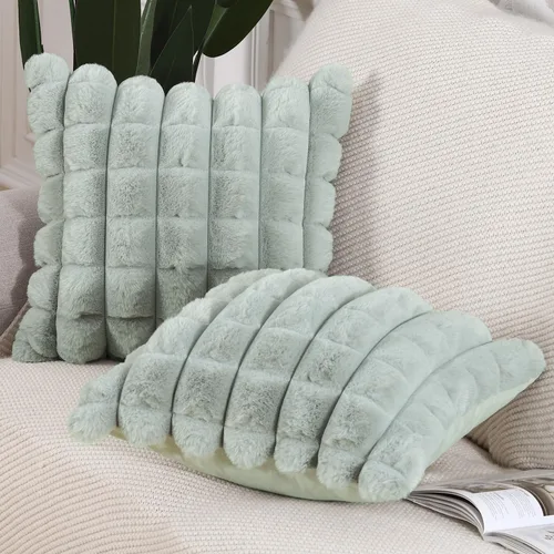 Miniatura 3 de MADIZZ Juego de 2 fundas de almohada de lana sintética a cuadros de 12 x 20 pulgadas / 12.0 x 20.0 in., súper suaves, bohemias, decorativas