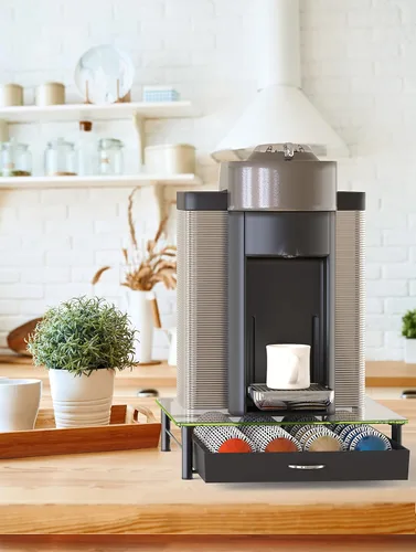 Miniatura 8 de Deco Brothers cajón de almacenamiento con soporte para cápsulas Nespresso vidrio templado, VertuoLine Negro