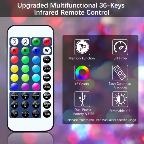 Miniatura 4 de Omika guirnalda de luces LED multicolor, cambian de color, impermeables, luces intermitentes con control remoto para interiores, exteriores