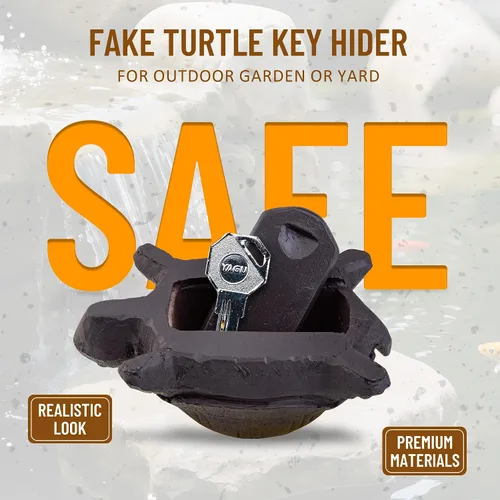 Miniatura 2 de BarGifts Oculta una llave fuera de la falsa llave de roca oculta aspecto de tortuga para jardín o patio, caja de almacenamiento secreta para llaves
