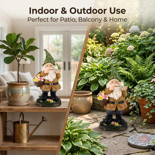 Miniatura 5 de DUSVALLY Estatua de gnomo de jardín, decoración de jardín de gnomo al aire libre con rana y cesta de flores, decoración de patio de resina