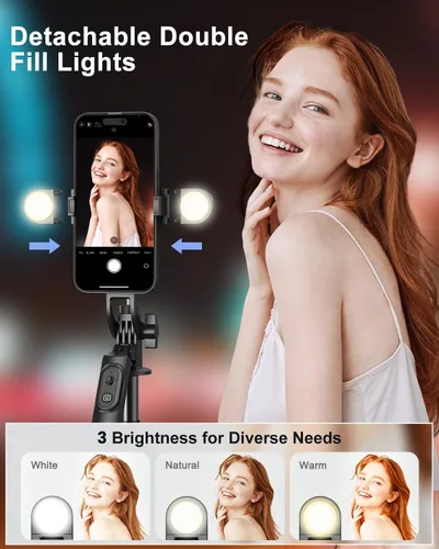 Miniatura 3 de Yeaki Trípode de teléfono de 71 pulgadas, trípode para iPhone con luz de relleno y control remoto recargable, soporte de aluminio para teléfono