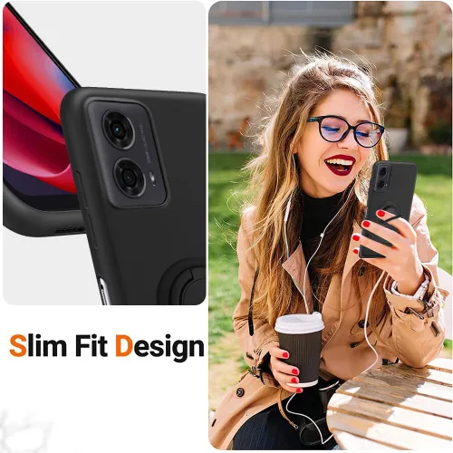 Miniatura 4 de Funda de teléfono para Motorola Moto G04/Moto G24/E14 con protector de pantalla de cristal, soporte de anillo giratorio de 360°, soporte de silicona