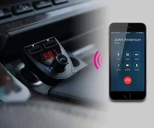 Miniatura 5 de ALURATEK Receptor de audio Bluetooth para coche y transmisor FM con micrófono para llamadas manos libres (ABF01F), azul