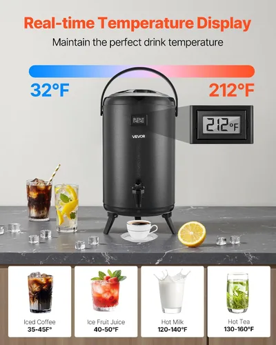 Miniatura 2 de VEVOR Dispensador de bebidas aislado, servidor térmico de bebidas de acero inoxidable de 3.2 galones/12L con espiga y pantalla de temperatura