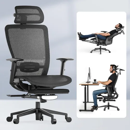 FLEXISPOT Silla de oficina ergonómica con reposapiés, silla de computadora de malla de respaldo alto, sillas de escritorio para oficina en casa, con