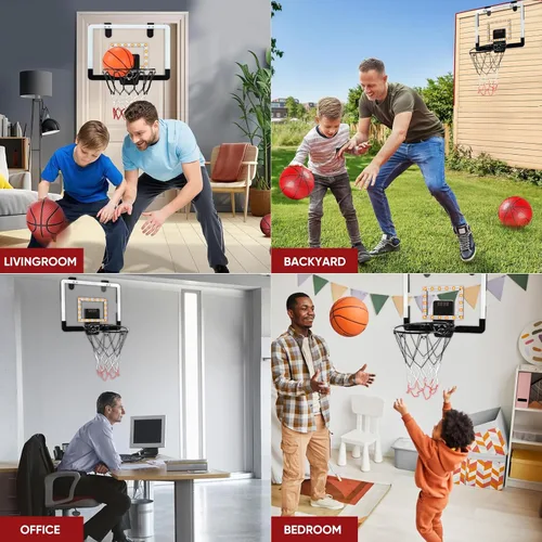 Miniatura 6 de Mini aro de baloncesto interior para niños para puerta pared habitación con 3 bolas marcador electrónico