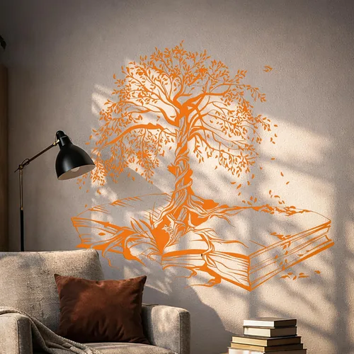 Miniatura 12 de Vinilo adhesivo para pared, diseño de árbol de hojas, biblioteca de conocimiento, sala de lectura, decoración grande (ig5200)