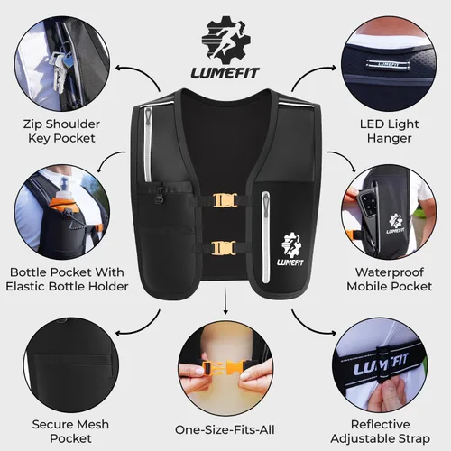 Miniatura 2 de LUMEFIT Chaleco para correr con soporte para teléfono, chaleco de hidratación con botella de agua, chaleco reflectante para hombres y mujeres