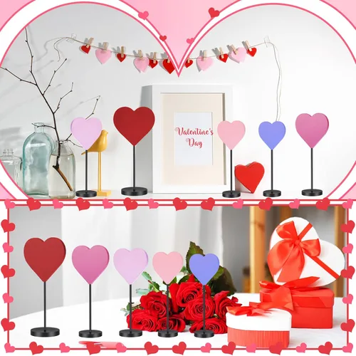 Miniatura 7 de Juego de 5 letreros de madera con forma de corazón de madera para el día de San Valentín, decoración de mesa con forma de corazón, centro de mesa