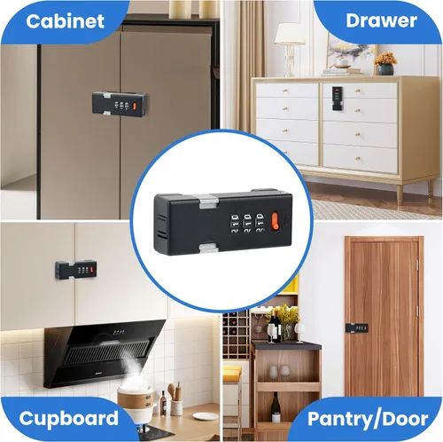 Miniatura 4 de Cerradura de gabinete sin llave prémium con código de combinación, cerradura de 3 dígitos para cajones, puerta de armario plegable y puerta de doble