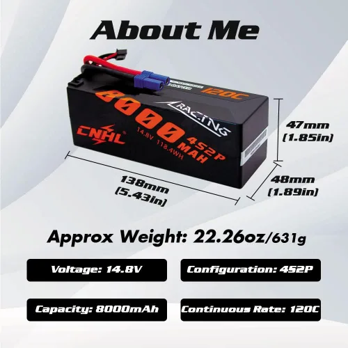 Miniatura 2 de CNHL 4S Lipo Batería 8000mAh 120C 14.8V con conector EC5 Estuche rígido para RC Car Truck Tank Buggy Truggy Racing Hobby