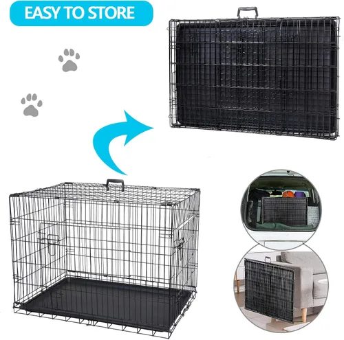 Miniatura 4 de Jaulas de doble puerta para perros de 36 pulgadas, jaula de alambre plegable de metal para perreras con bandeja para perros pequeños, medianos
