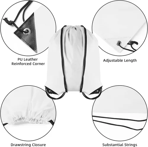 Miniatura 6 de Mochila con cordón, bolsas con cordón, bolsa deportiva de nailon a granel, Blanco, Deportes