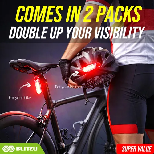 Miniatura 2 de BLITZU Paquete de 2 luces traseras de bicicleta recargables USB-C, accesorios brillantes para bicicleta trasera de ciclismo, accesorios
