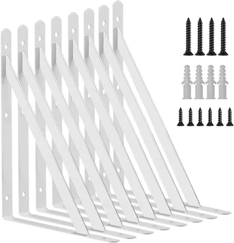 Soportes de estante de 6 pulgadas, paquete de 8 soportes en L resistentes para estantes, soportes de metal triangulares de 90 grados para estantes