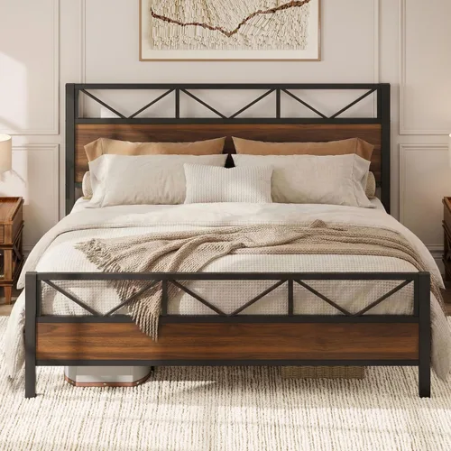 Miniatura 16 de LIKIMIO - Base de cama Queen, cabecero industrial alto de 51.2", con soporte metálico resistente, estructura de cama sólida y estable, libre