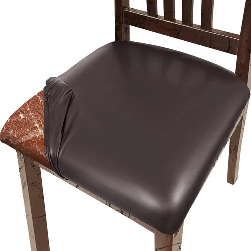 Miniatura 8 de Juego de 4 fundas de asiento para sillas de comedor de cuero PU, impermeables, fundas elásticas para sillas de comedor/cocina/hotel, fundas