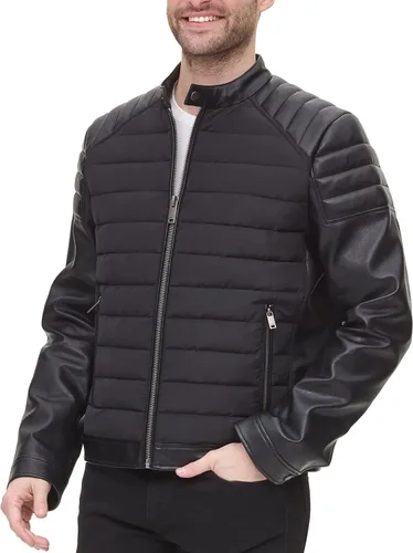 Miniatura 3 de DKNY Chaqueta acolchada de cuero sintético para hombre de motocros Racer