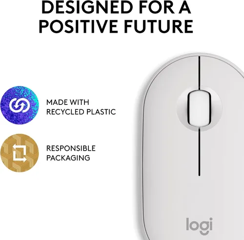 Miniatura 10 de Ratón Logitech Pebble Mouse 2 M350s Slim Bluetooth inalámbrico, portátil, ligero, botón personalizable, clics silenciosos, Easy-Switch para Windows