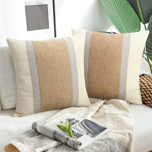 Pyonic - Juego de 2 fundas de almohada boho para sofá, decoración rústica cuadrada para sofá, sala de estar, decoración exterior, color crema blanco