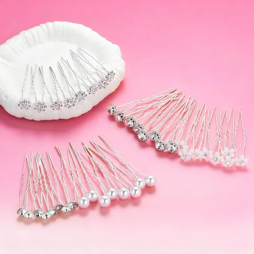 Miniatura 4 de 40 horquillas para el cabello de boda para novias, perlas y cristales, accesorios para el cabello de novia con diamantes de imitación para damas