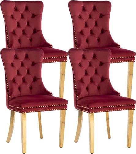 Miniatura 12 de Shenyon Juego de 2 Sillas de Comedor de Terciopelo Gris, Sillas de Comedor Tapizadas con Ribete de Anilla Trasera y Patas de Madera Maciza, Sillas