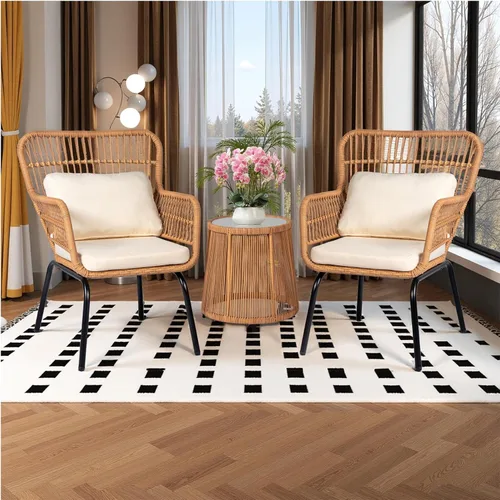Miniatura 11 de Tappio Juego de muebles de mimbre para exteriores, 3 piezas, para patio, bistró, muebles de balcón, juegos de conversación de ratán, juego de sillas