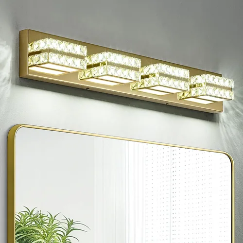 Miniatura 11 de OKELI Lámpara de tocador de cristal para baño, moderna lámpara LED de tocador para baño, lámpara frontal de espejo de cristal de 3 luces, 6000 K
