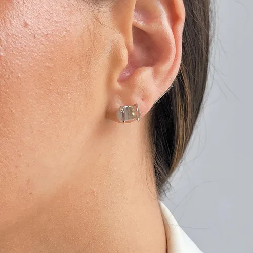Miniatura 79 de Natural raw gemstone stud earrings with white gold over 925 sterling silver, 6 to 7mm rough genuine quality birthstone gift for her, Uniquelan