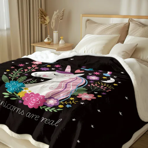 Miniatura 2 de Sleepwish - Manta de forro polar de unicornio para niñas y niños, manta de unicornio sherpa, mantas de unicornio para adultos y mujeres, manta Negro