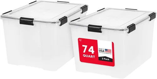 IRIS USA - Contenedor organizador de plástico hermético para almacenamiento, 74 cuartos de capacidad, con tapa duradera, sello y hebillas de cierre