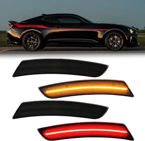 R&F Auto Lentes Ahumados 4PCS Luces LED de Marcador Lateral Ámbar Rojo Compatibles con Camaro 2016-2024, Repuesto para Lámparas de Marcadores
