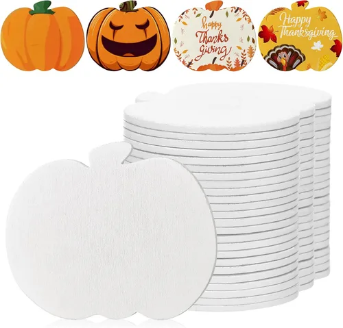 Miniatura 9 de Blulu 24 piezas de recortes de calabaza de madera para Acción de Gracias, recorte de madera sin terminar en forma de calabaza en blanco para otoño