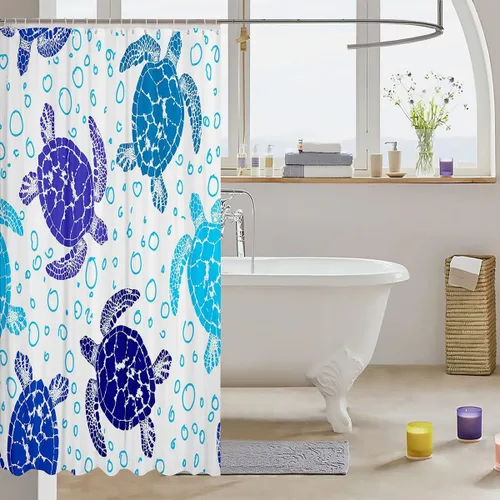 Miniatura 3 de Erosebridal Cortina de ducha de tortuga marina, cortina de baño azul tortuga para niños, niñas, adolescentes, juego de cortina de ducha de reptiles