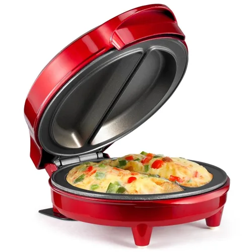 Holstein Housewares Aparato para hacer tortillas y frittatas de acero inoxidable de 2 secciones, revestimiento antiadherente, fácil de limpiar, Rojo