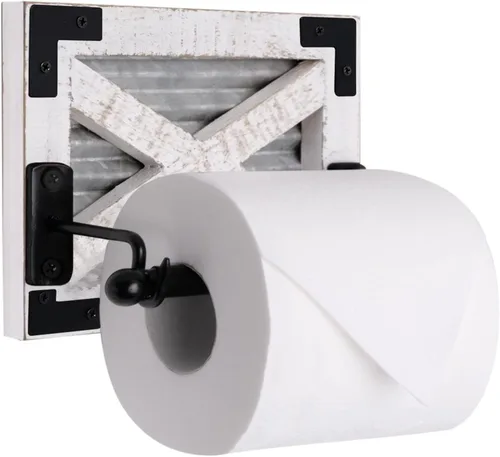 Miniatura 10 de Autumn Alley Soporte de papel higiénico blanco para pared, accesorios decorativos de baño de granja, madera lavada blanca, metal galvanizado y metal